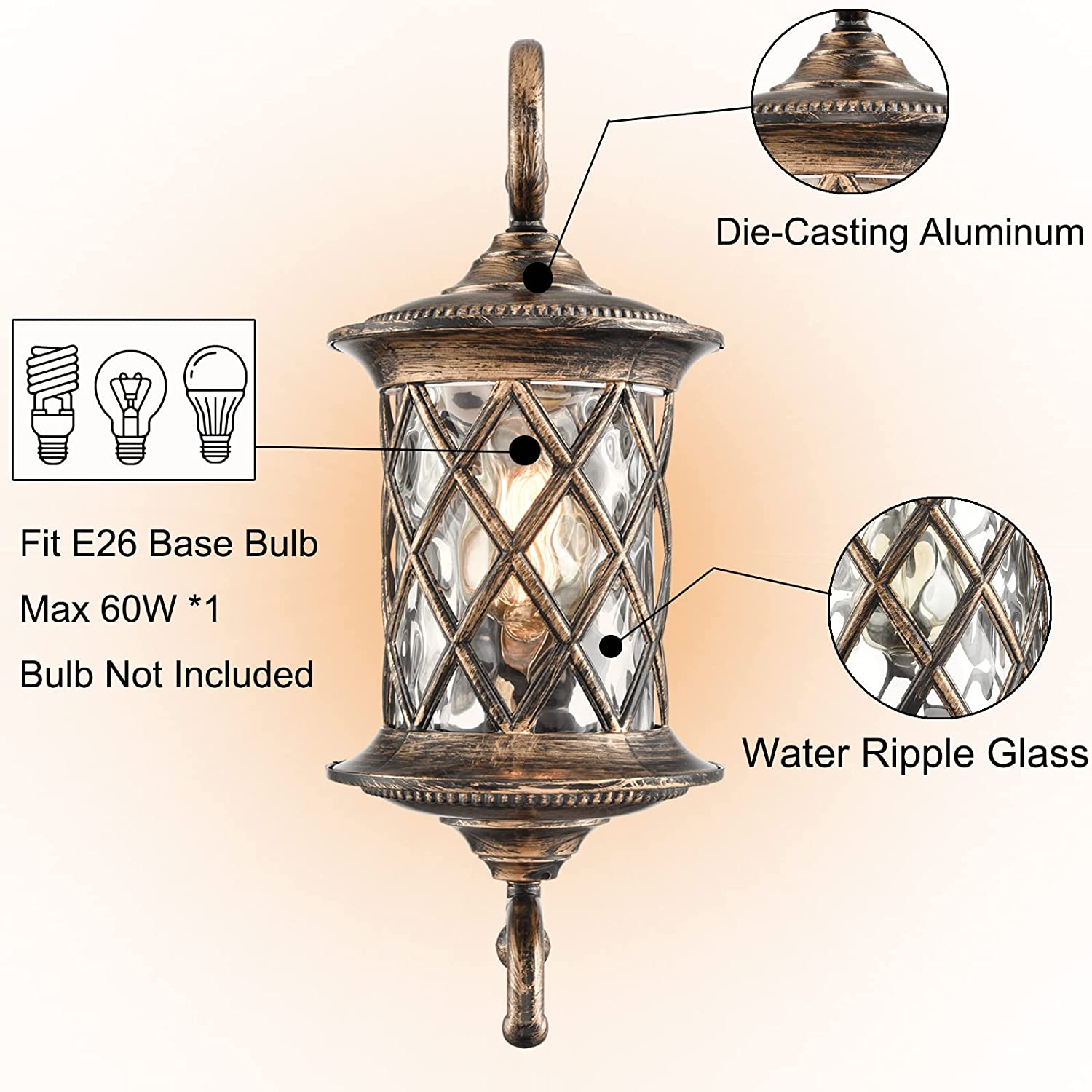 Retro wall lights vintage wall light with glass shade