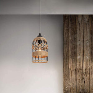 Black mini pendant lighting fixture rustic cage hemp rope pendant light fixture