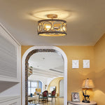 3 light semi flush mount ceiling lighting fixture antique wood grain drum lamp