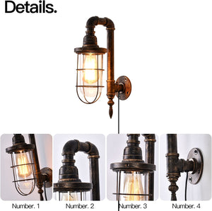 Industrial plug in wall light fixture vintage glass wall lamp