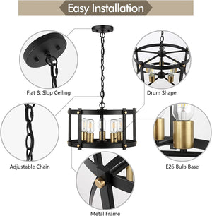 5 light round drum chandelier farmhouse metal adjustable hanging pendant light