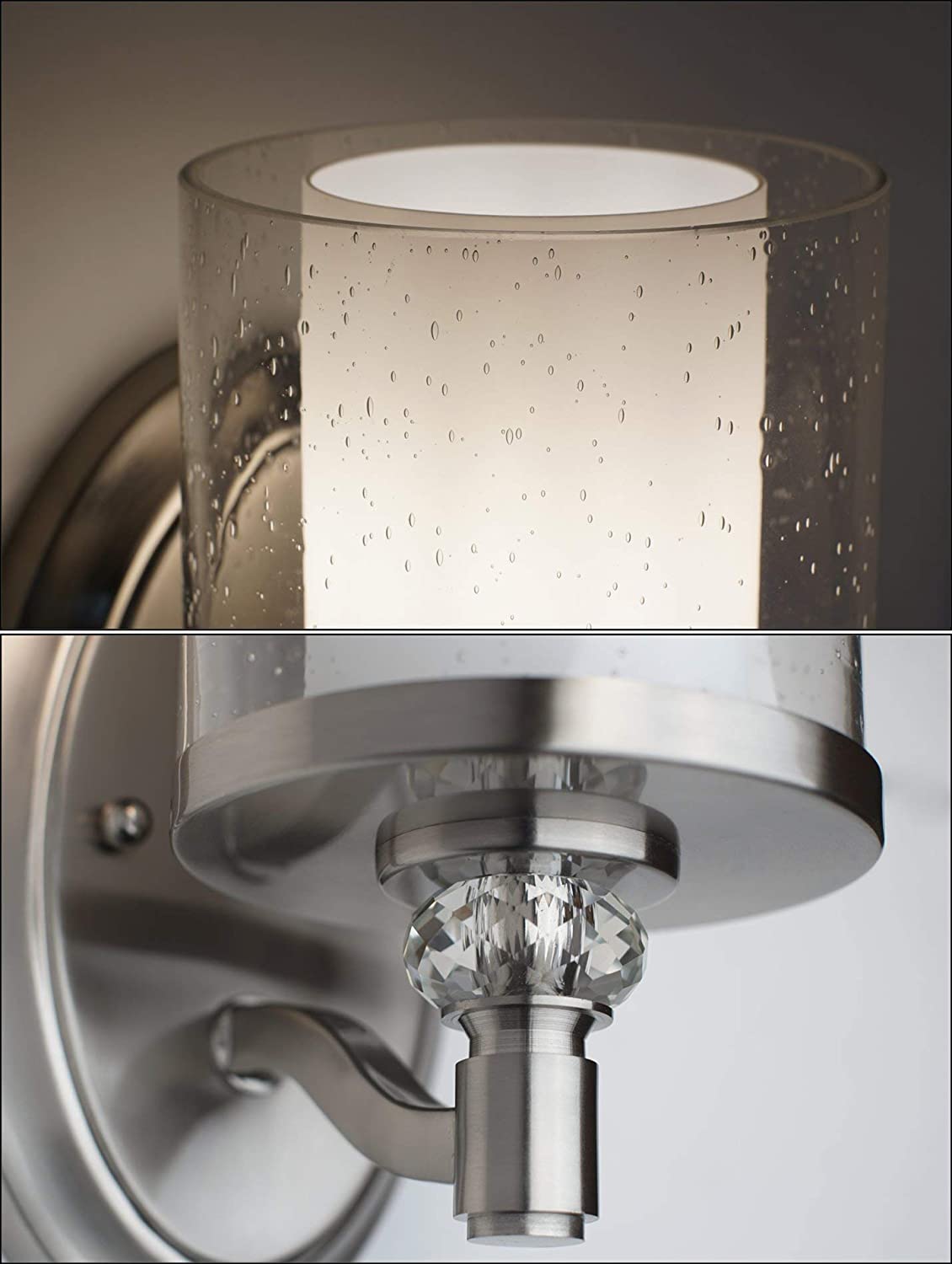 Modern nickel wall sconce with inner frosted glass and clear glass outer