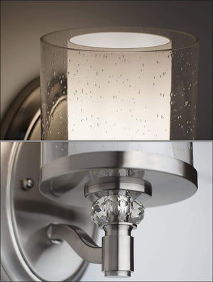 Modern nickel wall sconce with inner frosted glass and clear glass outer