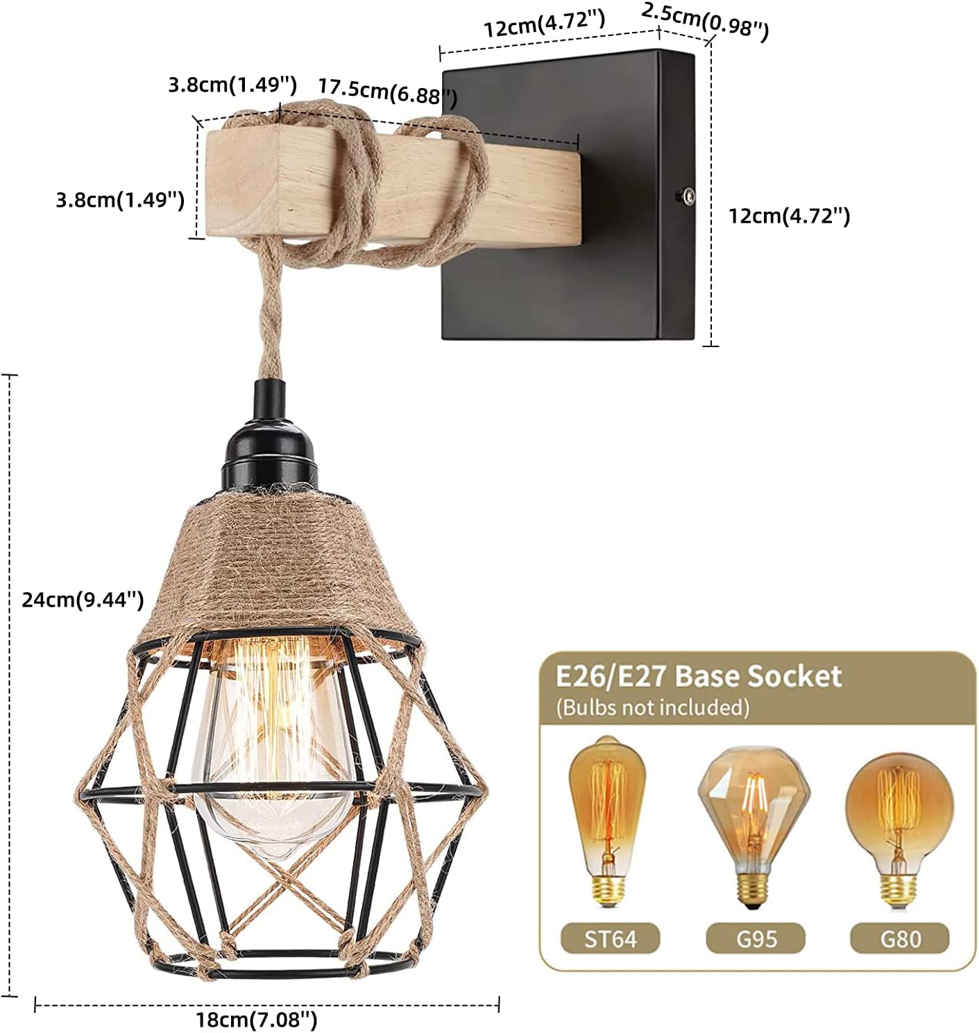 Farmhouse wall sconce black rust cage wall light fixture