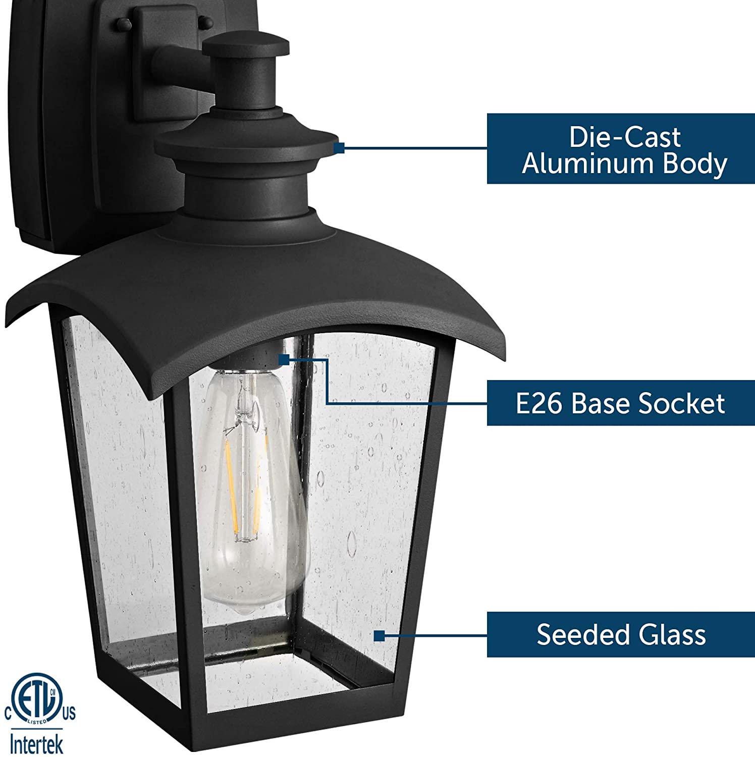 1 light lantern black wall sconce with seeded glass shade