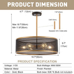 6 light semi flush mount chandelier black gold industrial mesh drum pendant light fixture