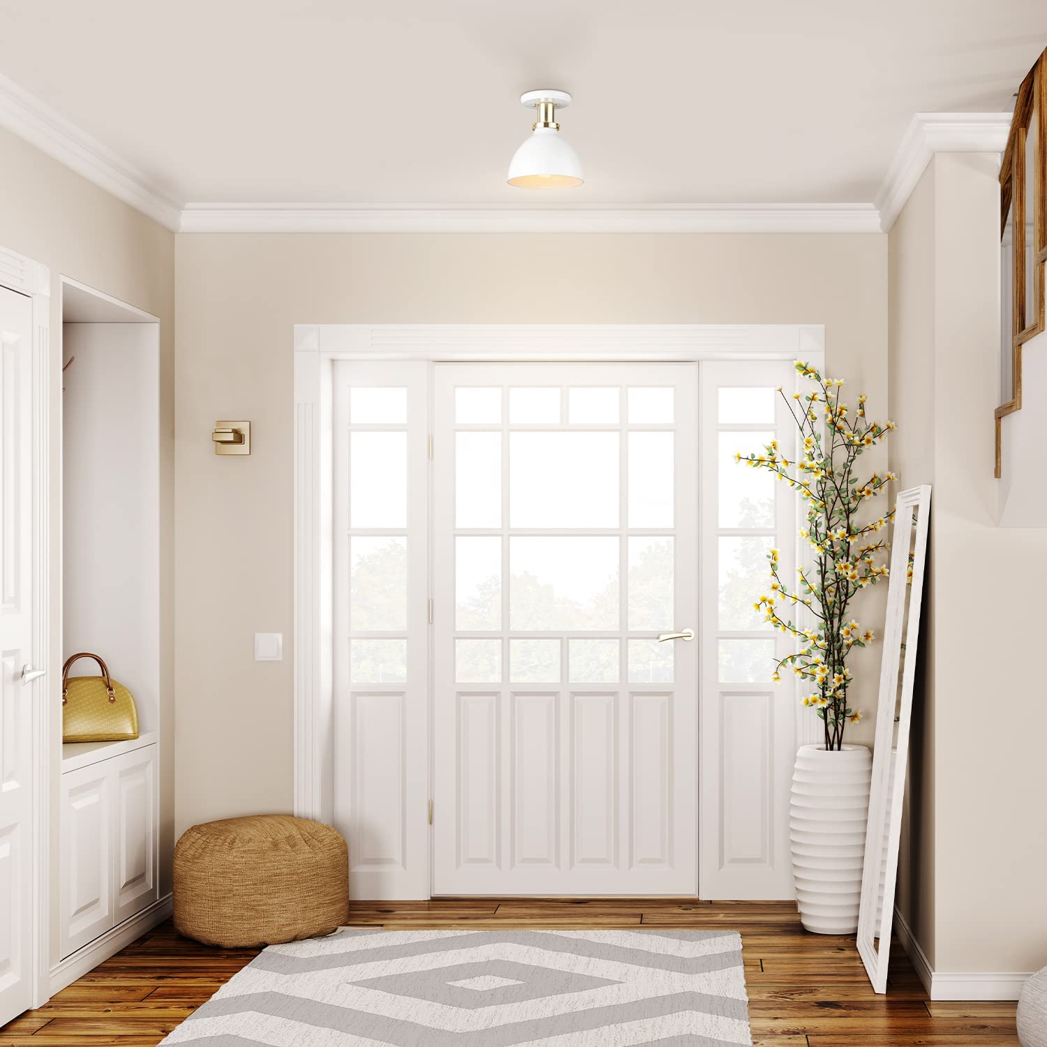 Simplicity Semi-Flush Mount Ceiling Light white glass ceiling lamp with gold finish