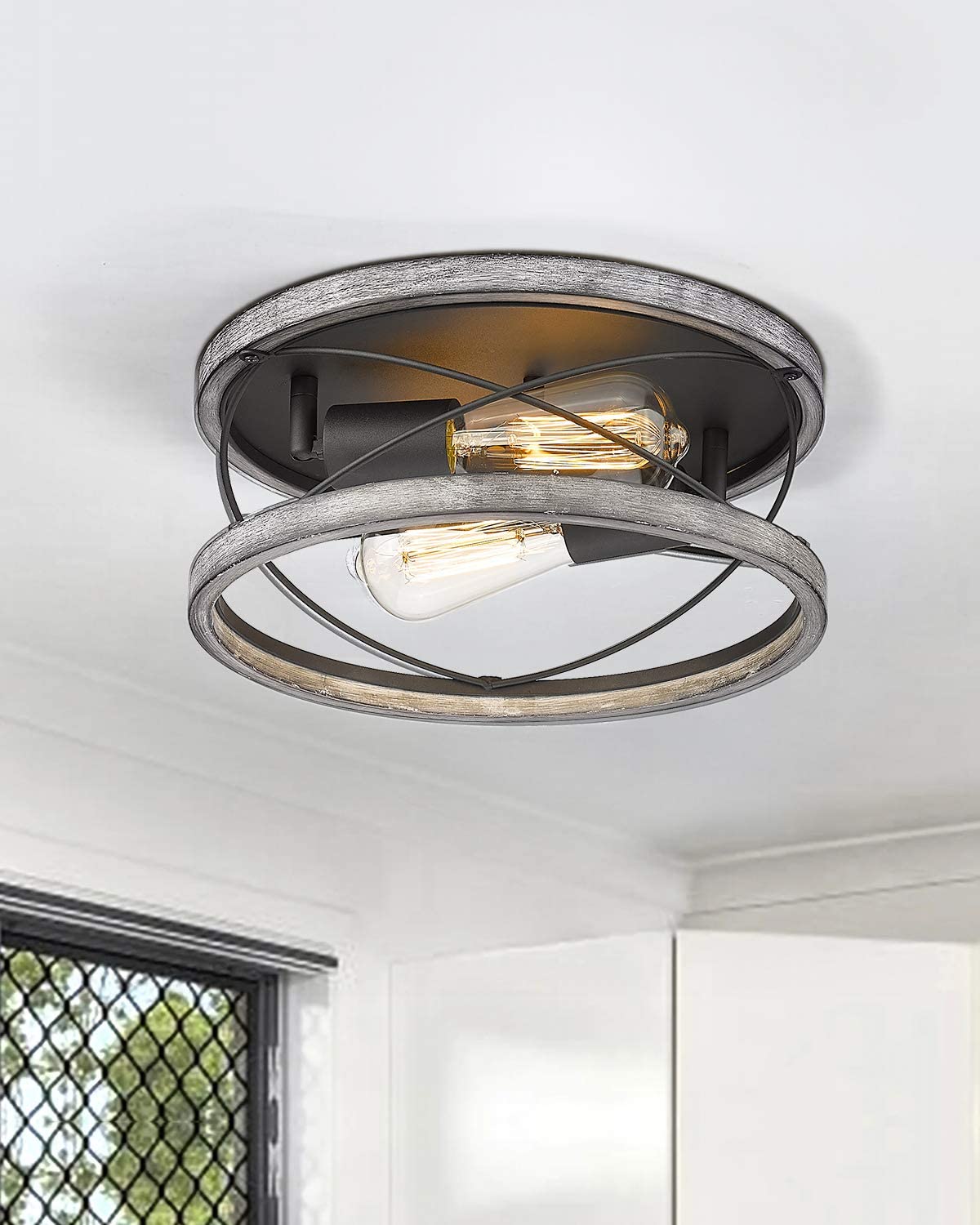2 light flush mount light fixture farmhouse wood ceiling lamp