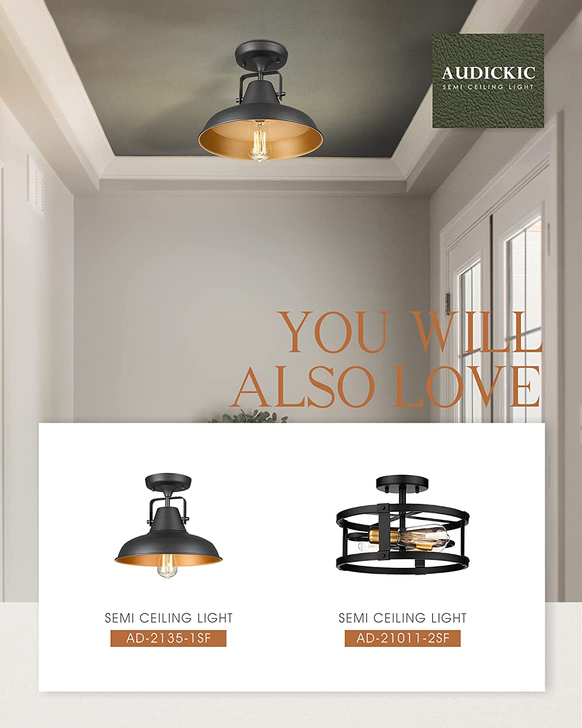 Industrial semi flush mount light fixture farmhouse black close to ceiling lighting