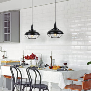 Black plug in pendant light fixture Industrial cage hanging lamp