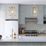 Gold pendant light fixture modern cage ceiling decor Industrial