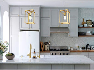 Gold pendant light fixture modern cage ceiling decor Industrial