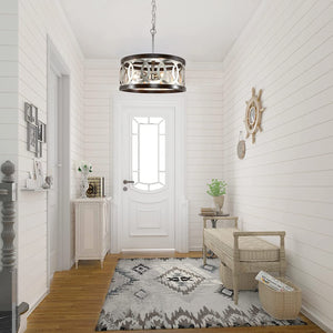Wood and silver chrome chandelier farmhouse circle hanging pendant lamp