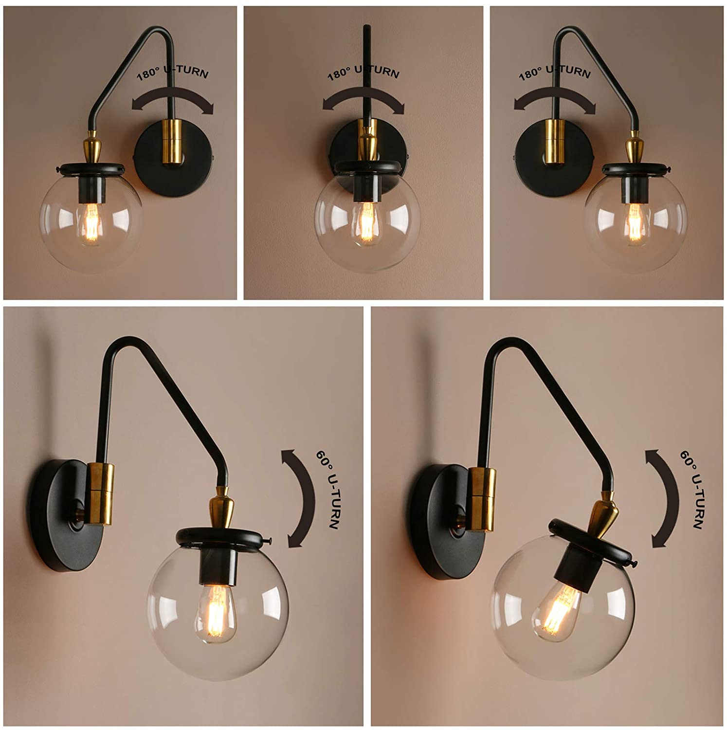 Adjustable swing arm glassl wall light vintage industrial arm wall lamp