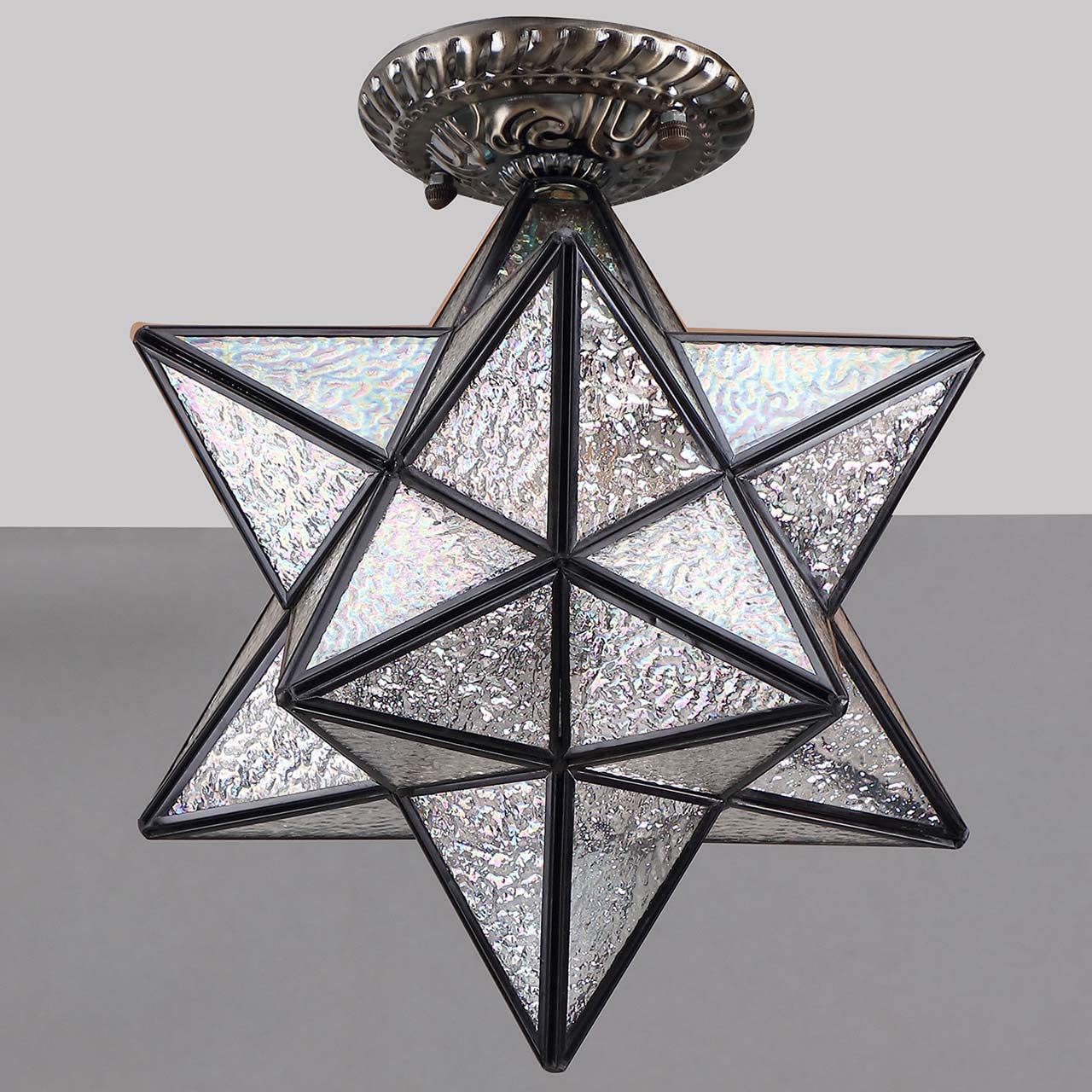 Moravian Star ceiling light fixture tiffany flush mount ceiling lamp with Iridescent shade