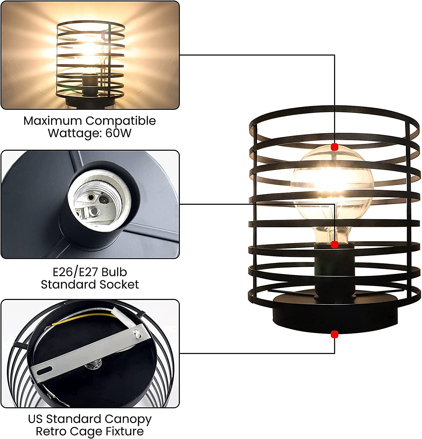 Small cage ceiling light fixture rust black industrial ceiling lamp