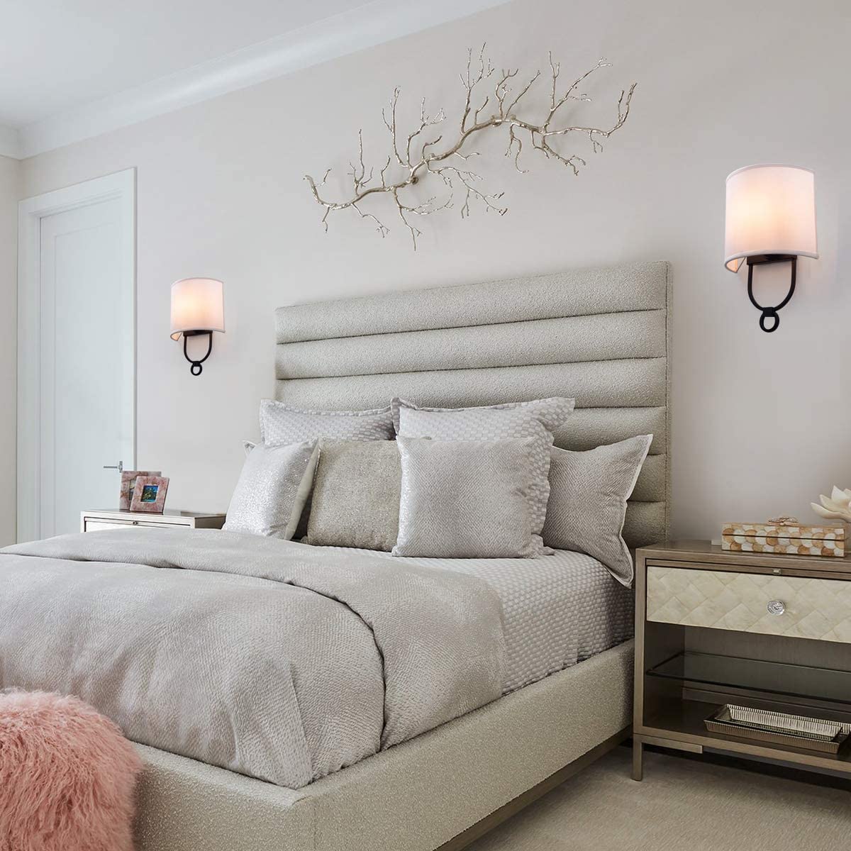 2 pack modern wall sconce with white fabric shade