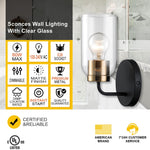 2 pack brass wall sonce black glass wall lighting fixture