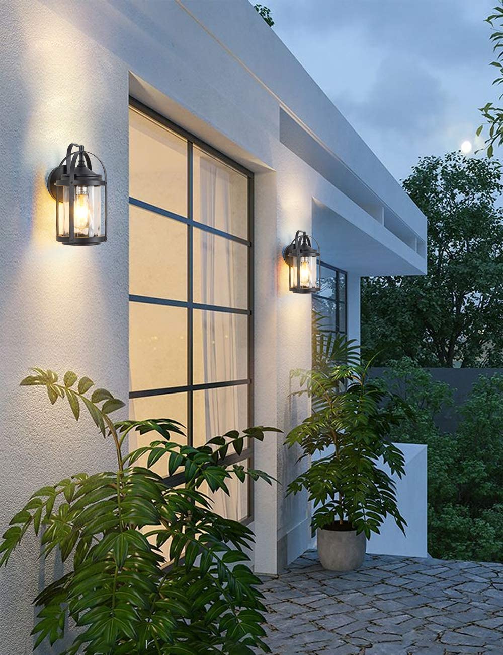 Outdoor black wall light fixture glass exterior wall mout lantern