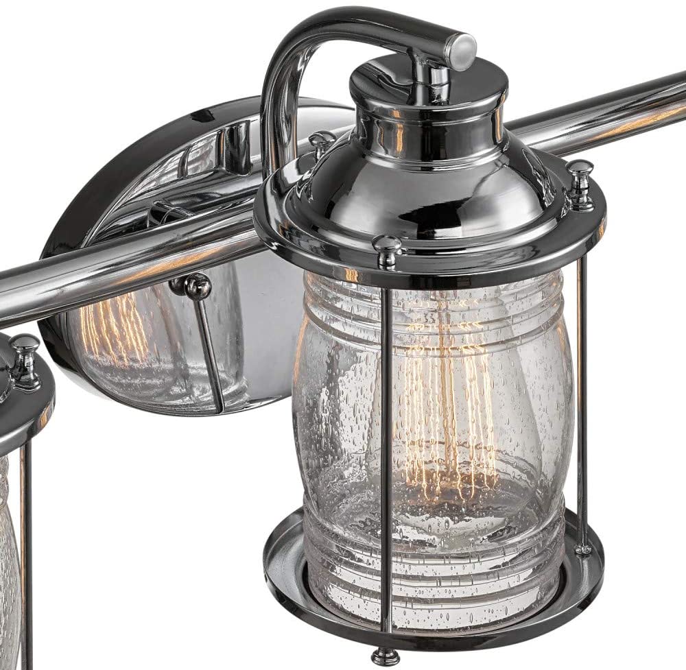 3 light seeded glass shade wall light fixture with chrome finish
