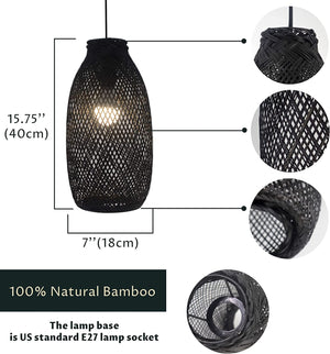 Black bamboo pendant light cage hanging ceiling light fixtures