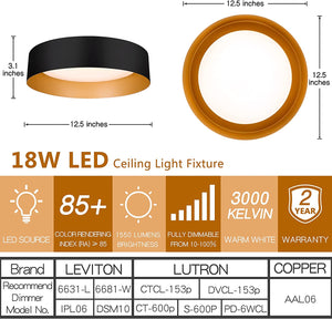 Matte black flush mount light LED ceiling light fixture with gold inside finish