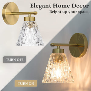 Modern vanity sconces wall lighting fixture brass wall lamp with glass shade and gold finish