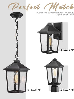 Farmhouse exterior hanging porch light black chandelier with seeded glass shade