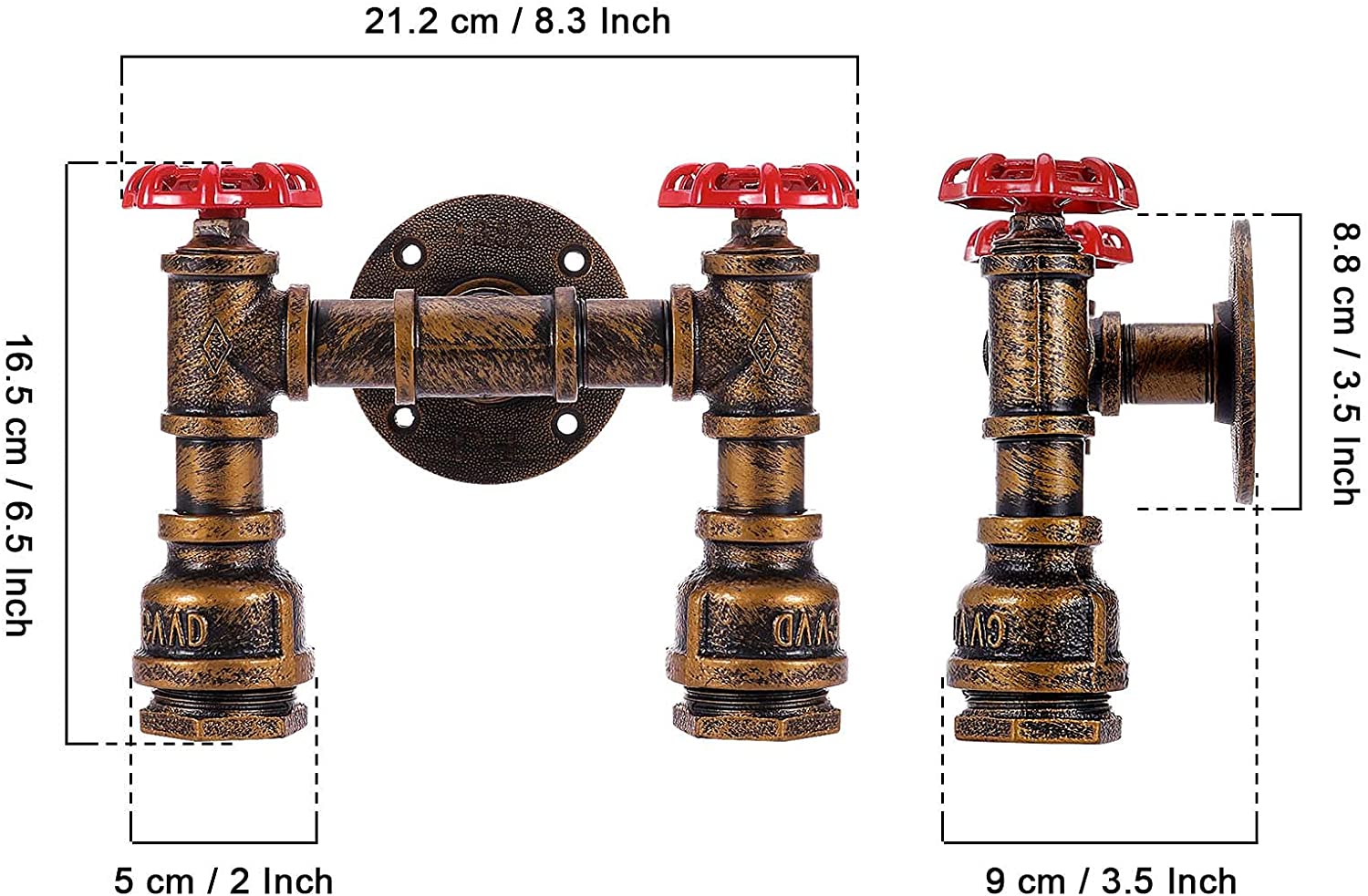 2 light water pipe wall sconce retro steampunk wall light fixture