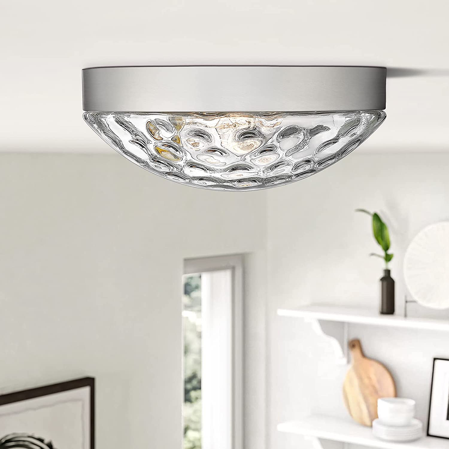 2 light close to ceiling light fixture industrial flush mount ceiling lighting with nickel finish