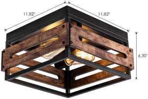 2 light farmhouse flush mount ceiling light wood rust flush mount light fixture