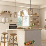 Vintage pendant lamp cage rust wood pendant light fixture