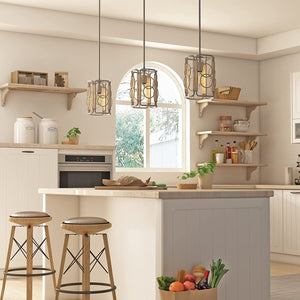 Vintage pendant lamp cage rust wood pendant light fixture