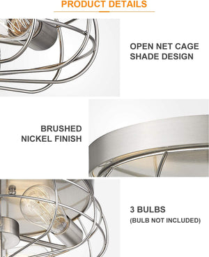 3 light flush mount ceiling light cage ceiling light with nickel finish