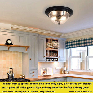 2-Light Farmhouse Semi Flush Mount Lighting Fixture black glass ceiling lamp