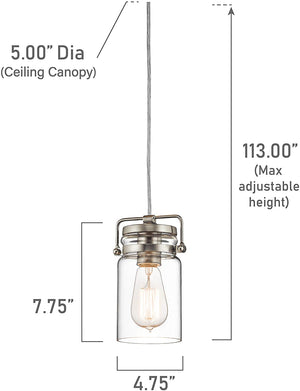 Jar glass pendant light fixture with nickel brush