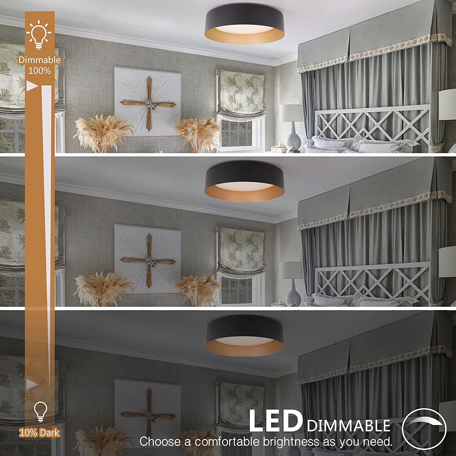 Matte black flush mount light LED ceiling light fixture with gold inside finish
