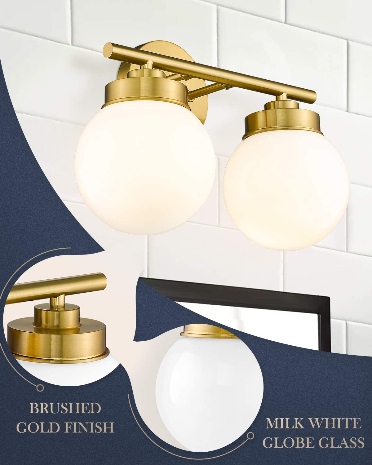 2 light globe wall sconce gold bathroom vanity wall light fixture