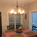 6 light island glass round chandelier with rubbed bronze finish