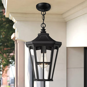 Farmhouse outdoor hanging light black exterior pendant lamp with glass shade