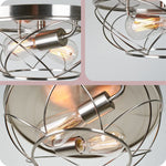 2 light industrial flush mount ceiling lamp cage ceiling light fixture with nickel finish