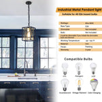 Black and gold farmhouse chandelier industrial cage square pendant hanging light