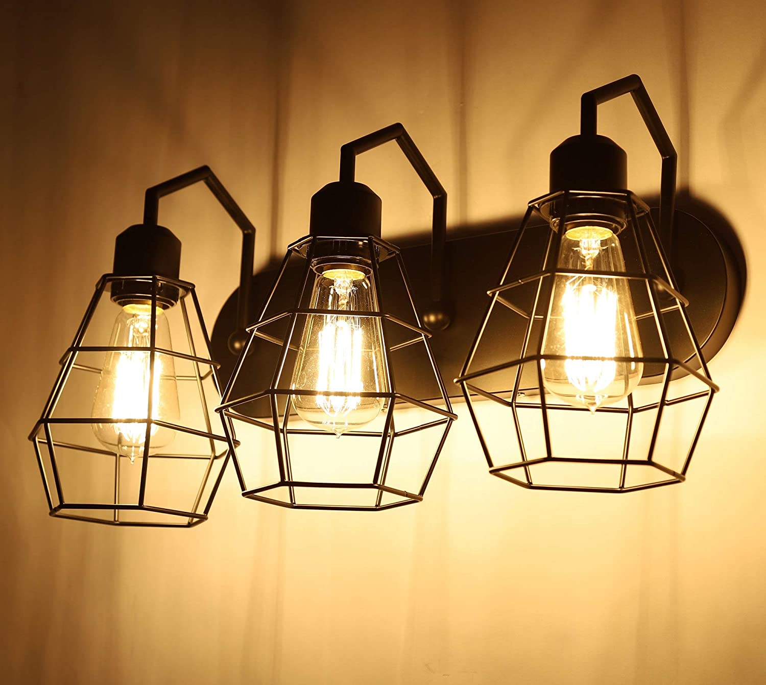 3 light rustic wall light black cage wall light fixture