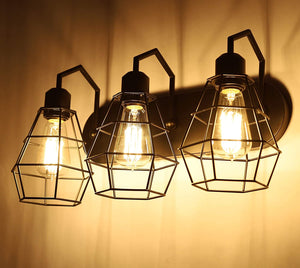 3 light rustic wall light black cage wall light fixture