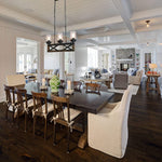 4 light wood black chandelier with clear glass shade