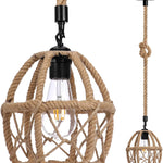 Hemp rope pendant light kit  woven cage farmhouse pendant light fixture