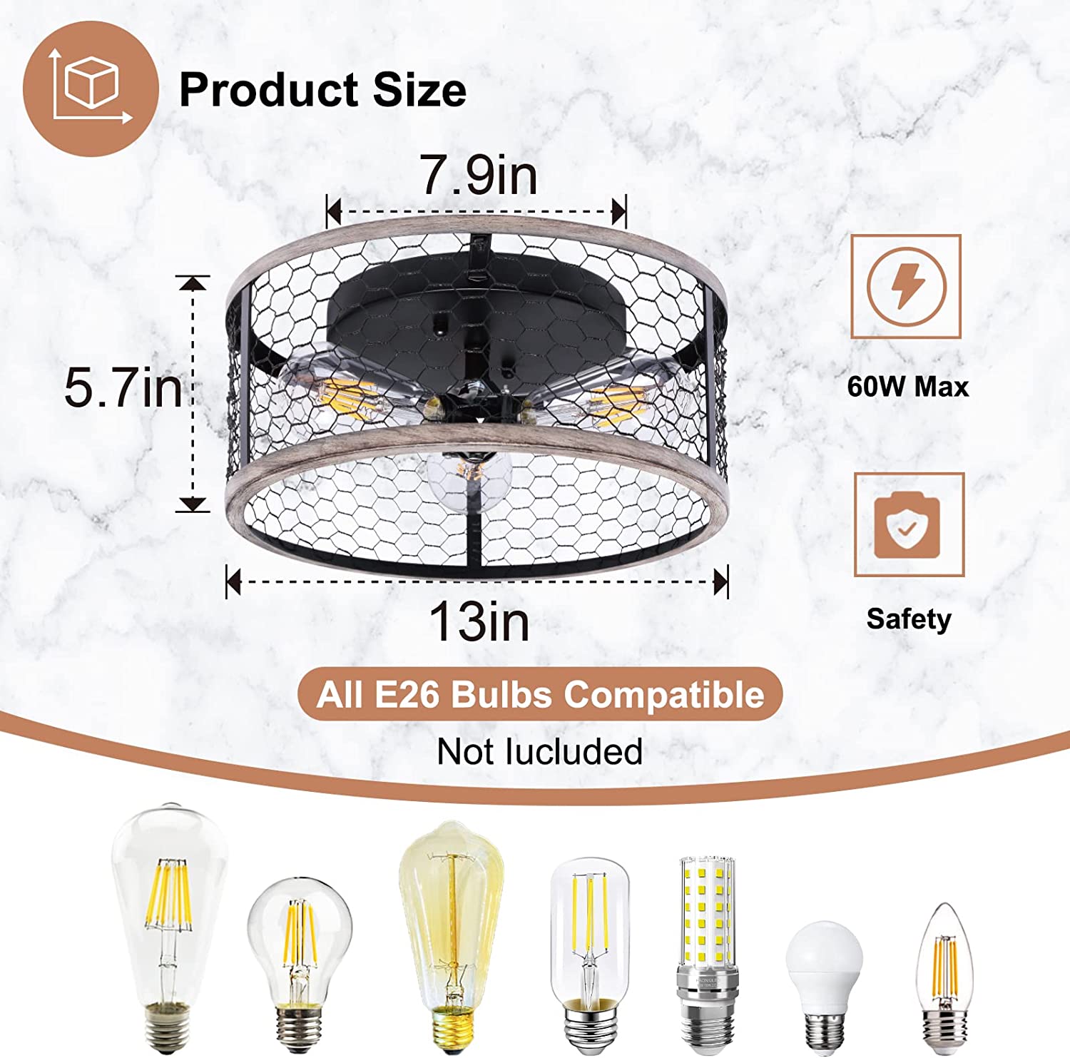 3 light rust ceiling light fixture industrial cage semi flush mount ceiling lamp farmhouse lighting