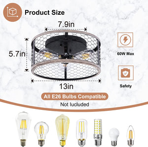 3 light rust ceiling light fixture industrial cage semi flush mount ceiling lamp farmhouse lighting