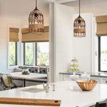 Black mini pendant lighting fixture rustic cage hemp rope pendant light fixture