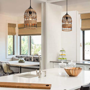 Black mini pendant lighting fixture rustic cage hemp rope pendant light fixture